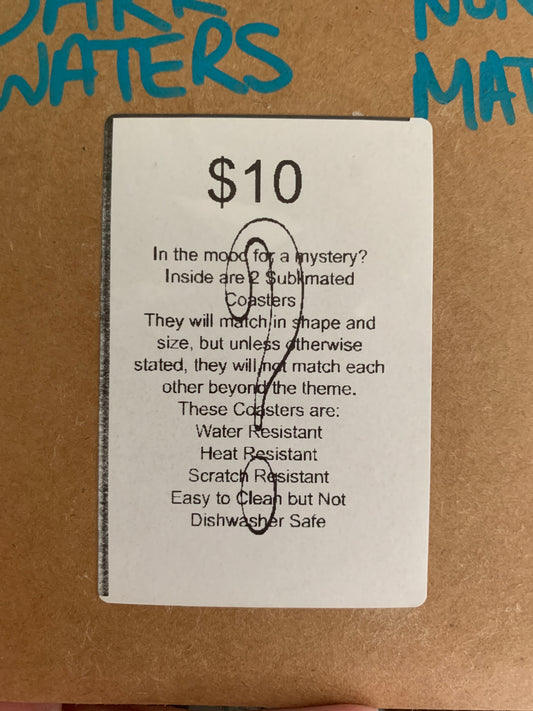 Mystery 2 Pack Of Sublimated Coasters, Scratch Resistant, Water Resistant, Heat Resistant, Durable, Made of Melamine with base of Wood, Perfect for a Gift, Choose your Theme or Go with a Complete Mystery